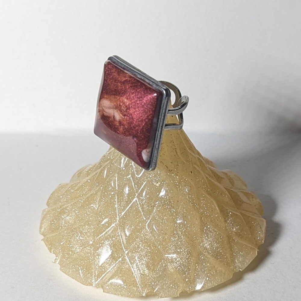Ruby Red And White Square Statement Ring - image 1